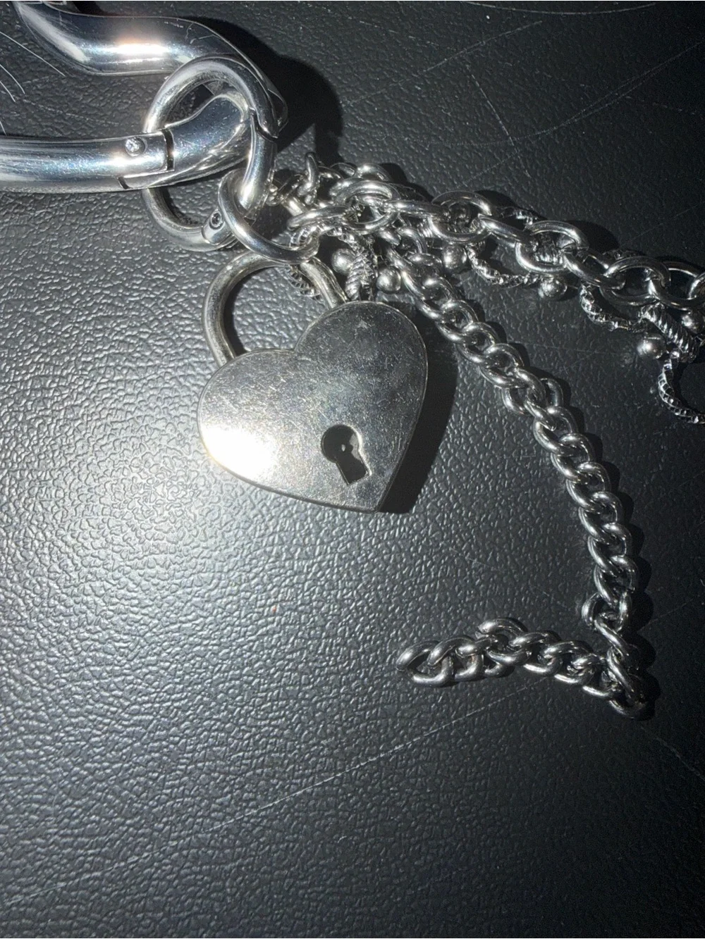 Free People Gray Faux Fur Pom Keychain with Heart Lock Charm